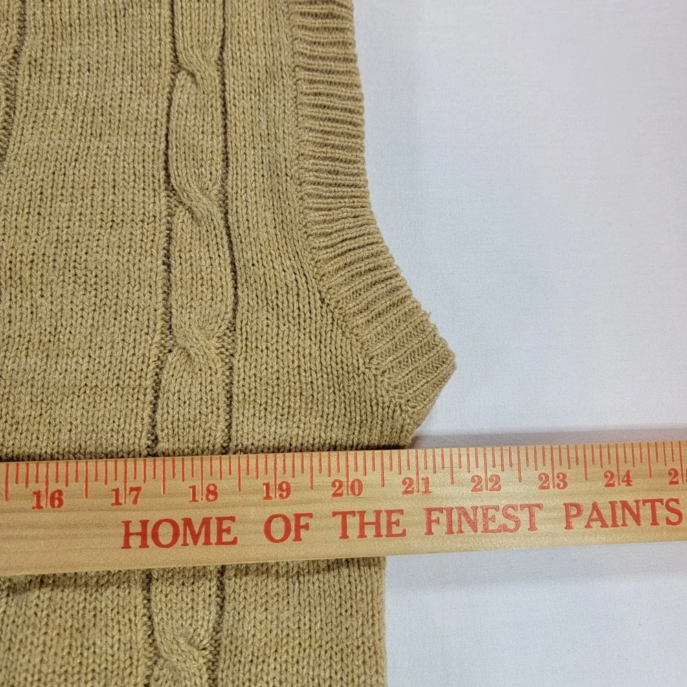 Vintage Troy Hill Ltd Mens Tan Cable Knit V-Neck Sweater Vest Medium Camel Brown